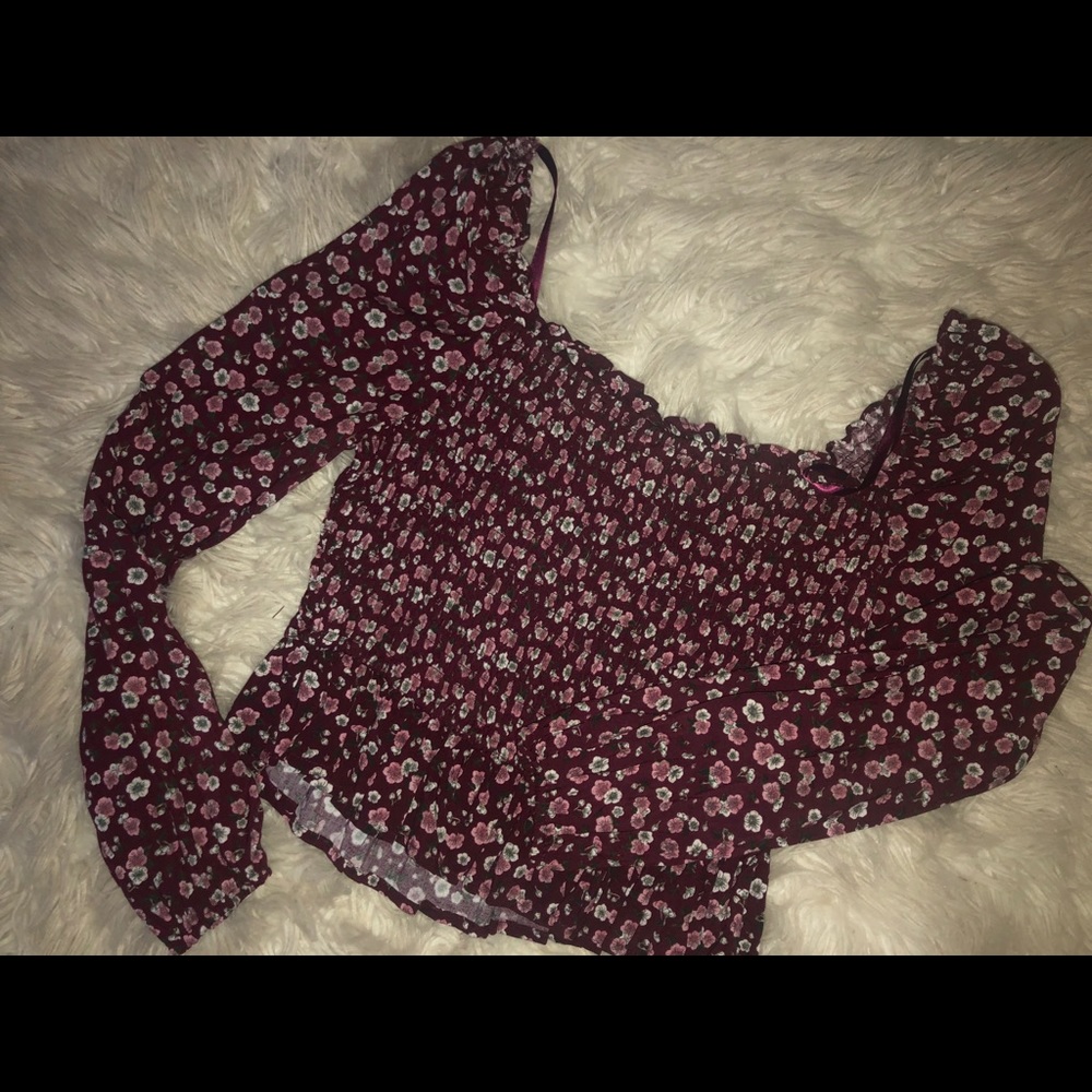 Floral blouse with off the shoulder detail